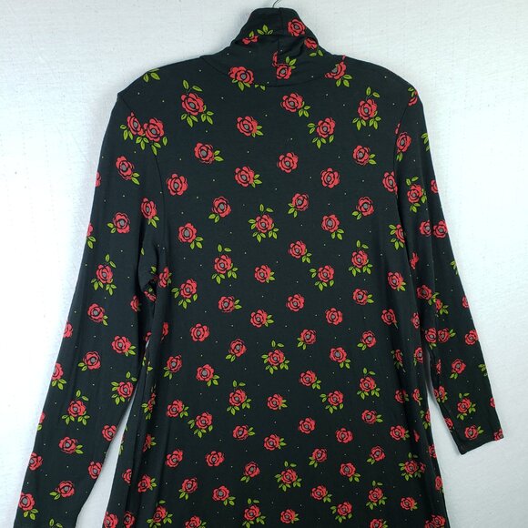 Gudrun Sjoden Dress Jersey Turtleneck Long Sleeve Floral Rose Print Black Size S - Picture 9 of 11